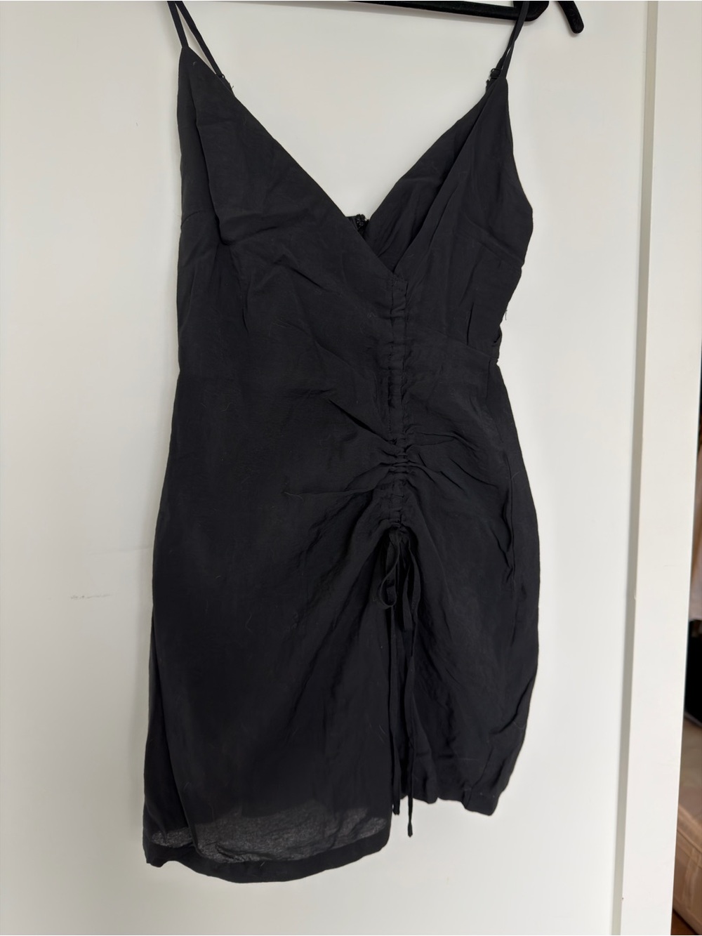 HYFVE Black Ruched Spaghetti Strap Slip